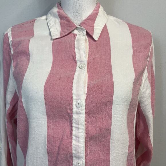 Tommy Bahama Shirt Dress sz Large Red Pink White Striped Linen Pockets Beach #S - Picture 5 of 12